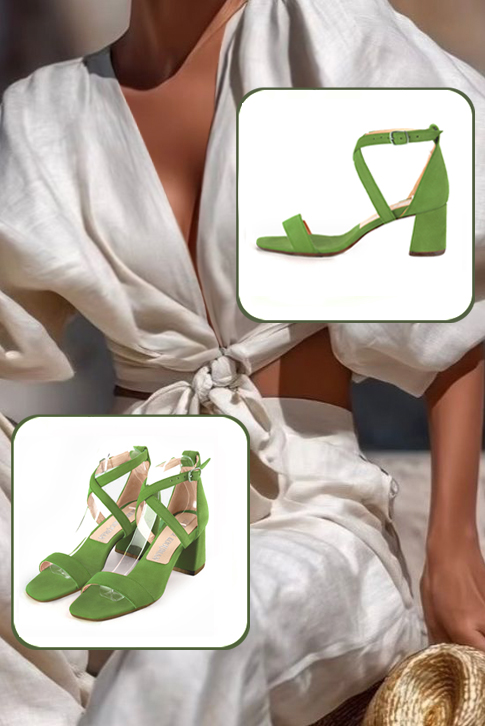 Women's  elegant sandals closed at the back with crossed straps. .  - Top view